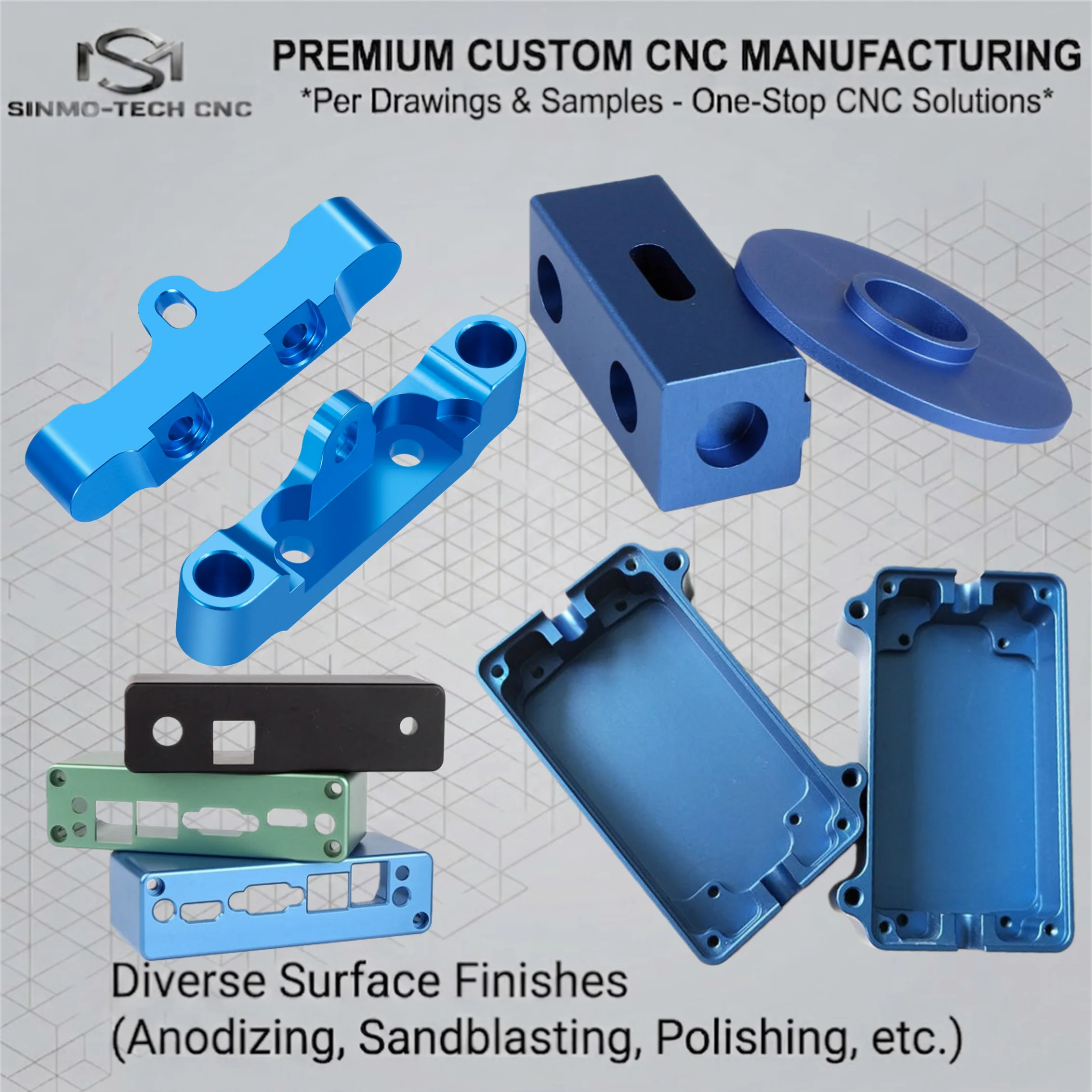 CNC Machining Aluminum 6061 Parts Sandblasted Colorful Anodized Matte Surface Custom Electronic Enclosure Case MOQ 1pc
