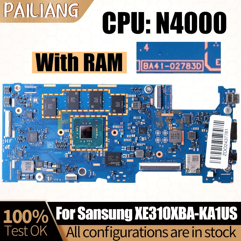 

For Sansung XE310XBA-KA1US Notebook Mainboard Laptop BA41-02783D SR3S1 N4000 With RAM Mainboard Full Tested