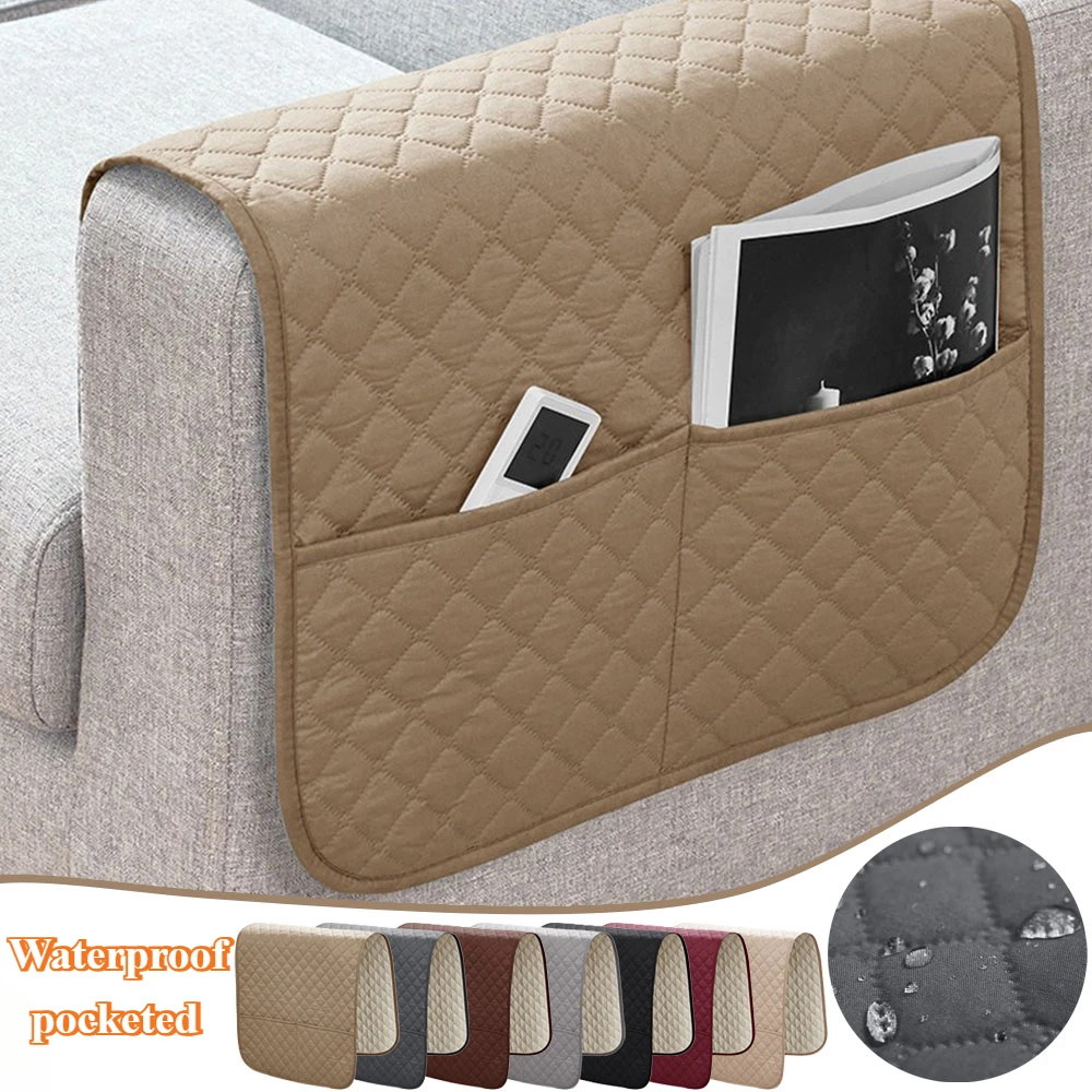 

1PC Sofa Armrest Covers with Pocket Household Hotel Sofa Armrest Towel Waterproof Non-slip Quilted Armrest Towel Home Decoration