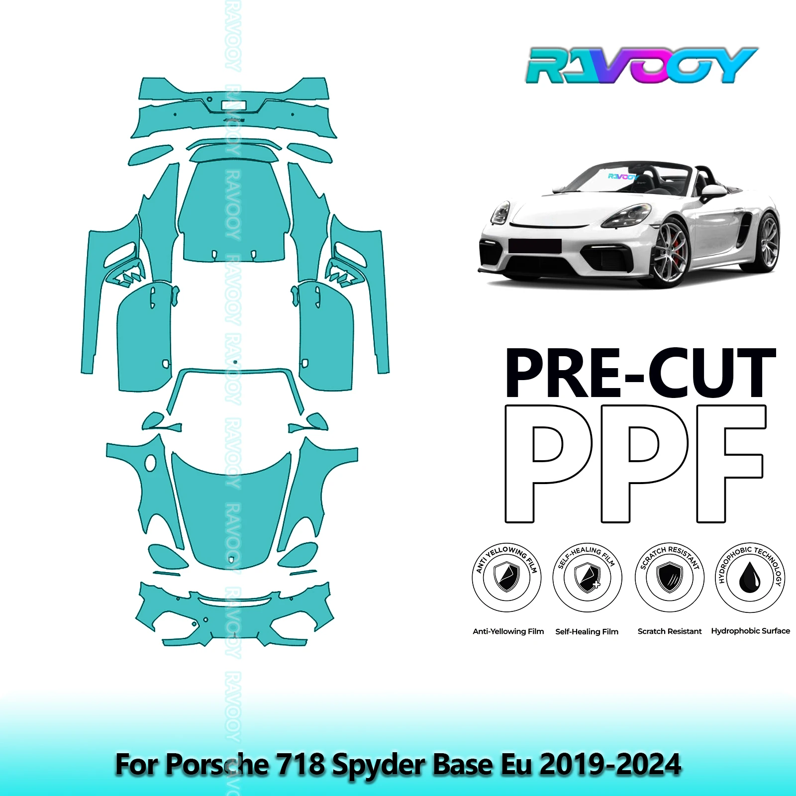 

8.5Mil Precut PPF Paint Protection Film Full Vehicle Clear Bra For Porsche 718 Spyder Base Eu 2019-2024