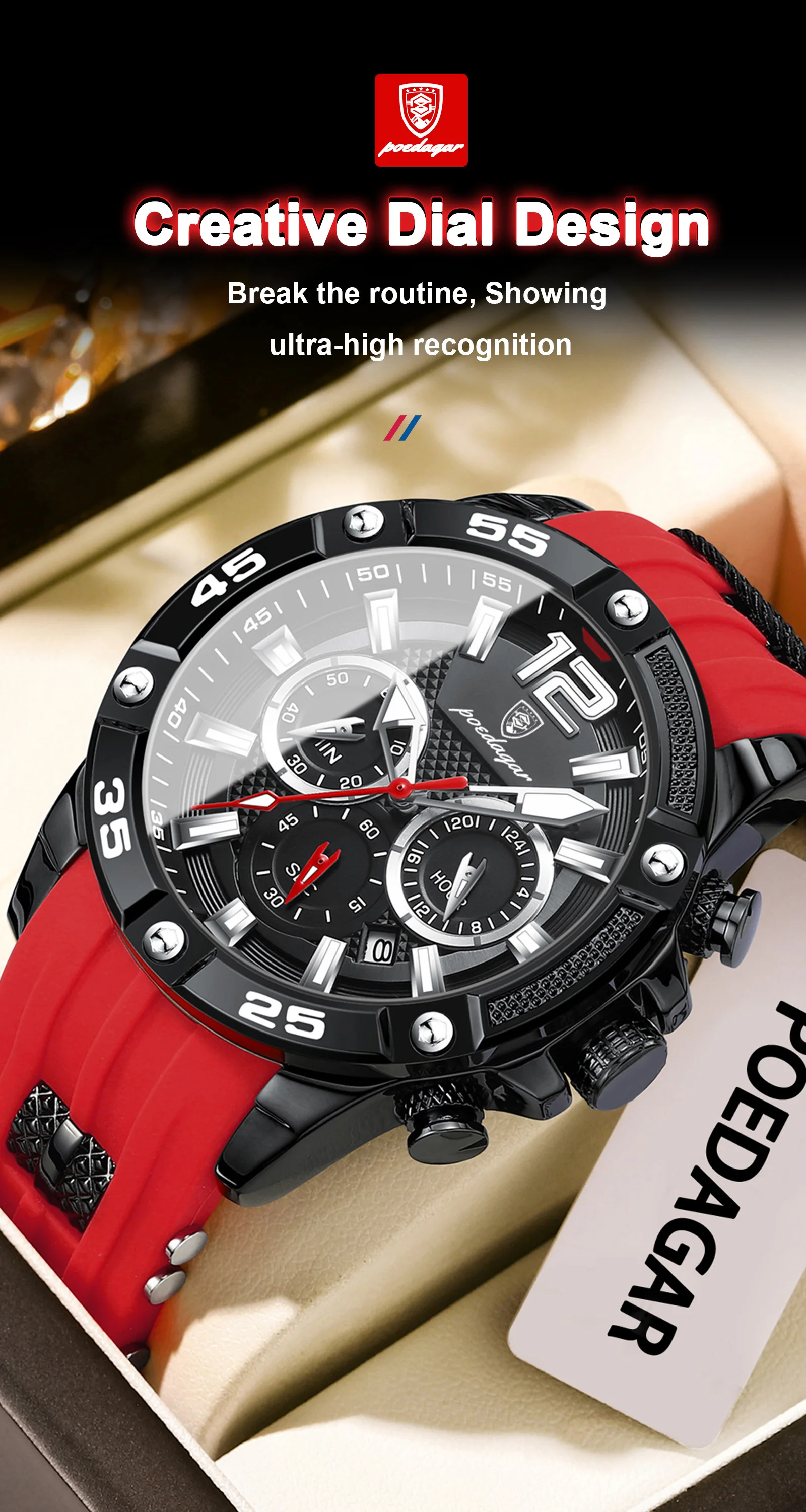 POEDAGAR Original Mode herren Uhren Wasserdicht Leucht Chronograph Datum Sport Mann Armbanduhr Hohe Qualität Quarz Männer Uhr – Detail 10