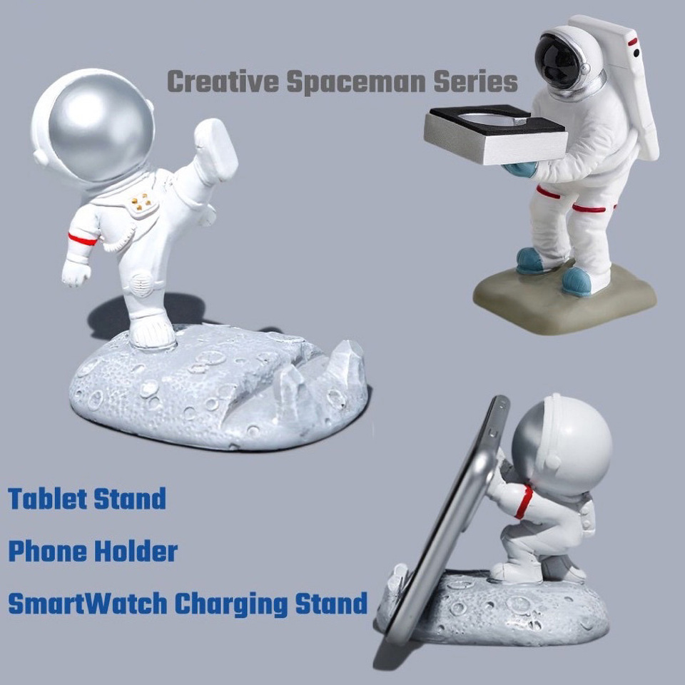  Astronaut Mobile Phone Stand Holder Space man Sculpture Desk Decoration Smartphone Bracket Home Ornaments (gold/silver)Toys Gift 