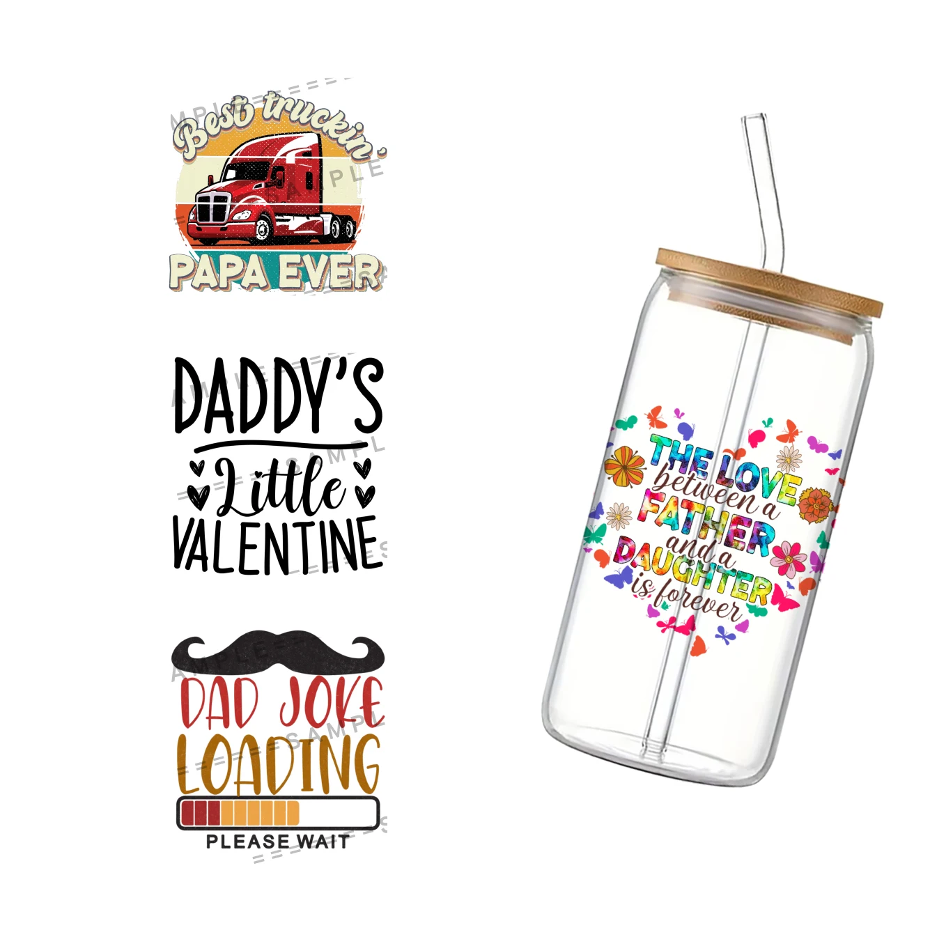 

Father's Day dad 3D UV DTF Wraps Transfer Sticker DIY For 16oz Libbey Glass Cup Waterproof Wrap 11x11cm