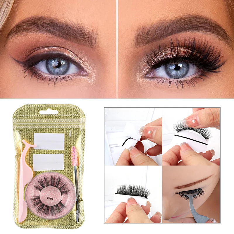 Self-Adhesive Glue-Free Fake Eyelashes Reusable Natural False Eyelashes Suit Eyelash Extensions Full Striped Lashes Eye Makeup