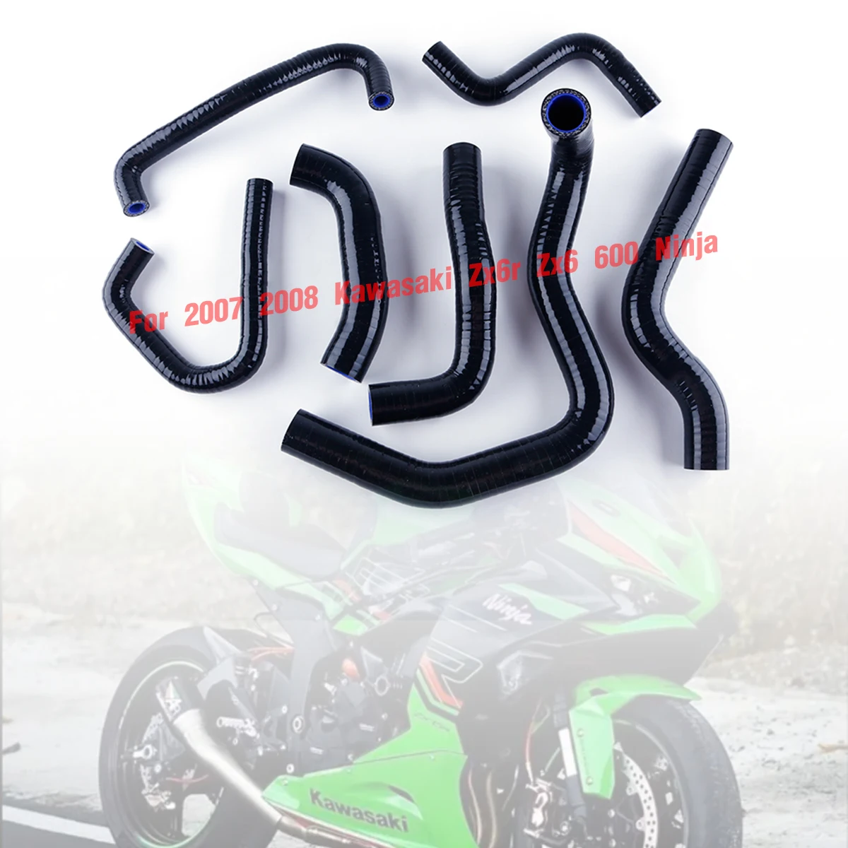 

7Pcs Black For 2007 2008 Kawasaki Zx6r Zx6 600 Ninja Silicone Tube Radiator Coolant Pipe Hoses Kit