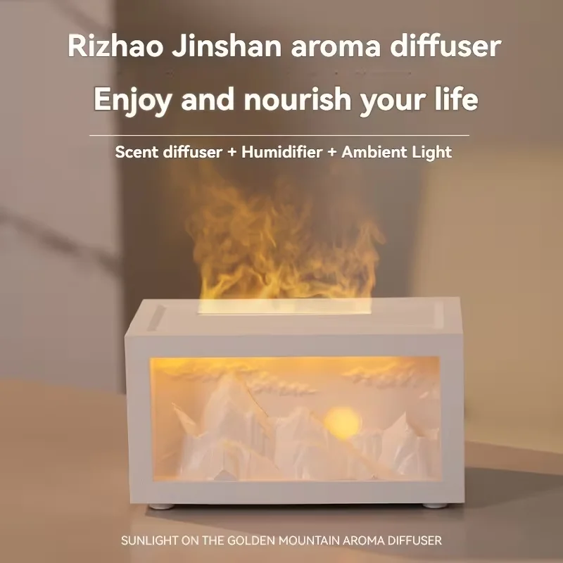 USB-powered Aroma Diffuser with Innovative Sunrise and Mountain Landscape Design, Desktop Ornament | Home Decor, Air Humidifier