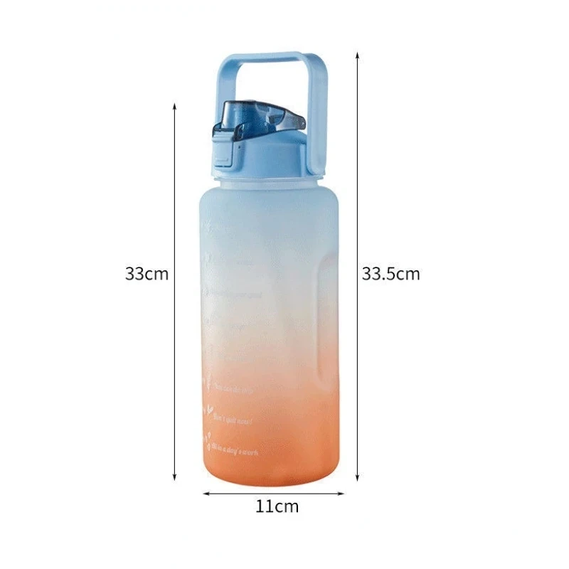 2L Outdoor Große Kapazität Sport Wasser Flasche Kreative Kunststoff Tasse Bounce Abdeckung Outdoor Auslaufsicher Stroh Tasse mit Zeit Marker