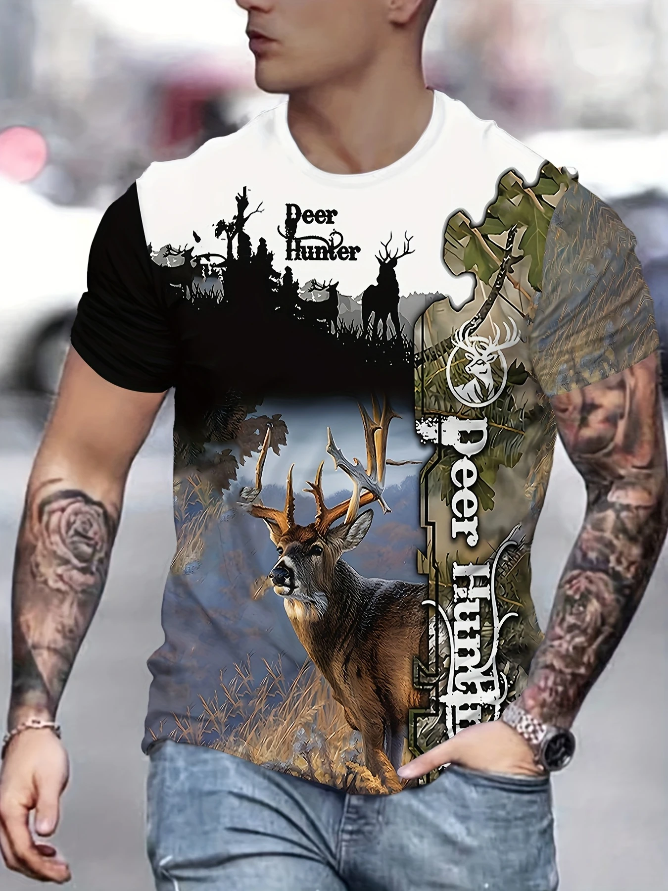 Camiseta Masculina Estampada e - Outdoor Hunting Graphic Tees avaliação e preço