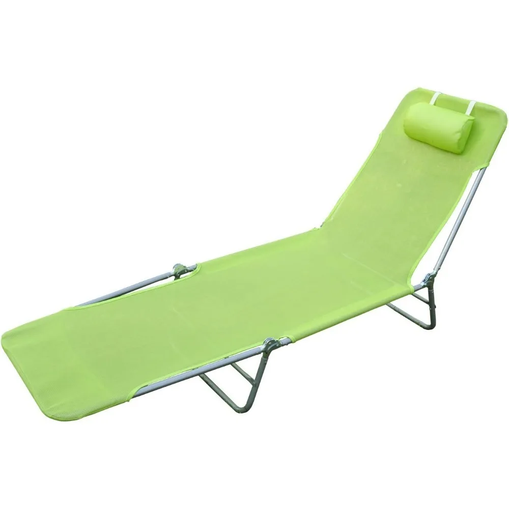 

Outsunny Folding Chaise Lounge Pool Chairs, Outdoor Sun Tanning Chairs with Pillow, Reclining Back, Steel Frame & Breathable