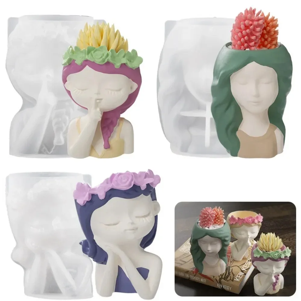 Sleeping Beauty Potted Silicone Mold Vase Garland Girl Flower Pot Gypsum Resin Epoxy Dropping Mould DIY Handmade Home Decor Gift image 5