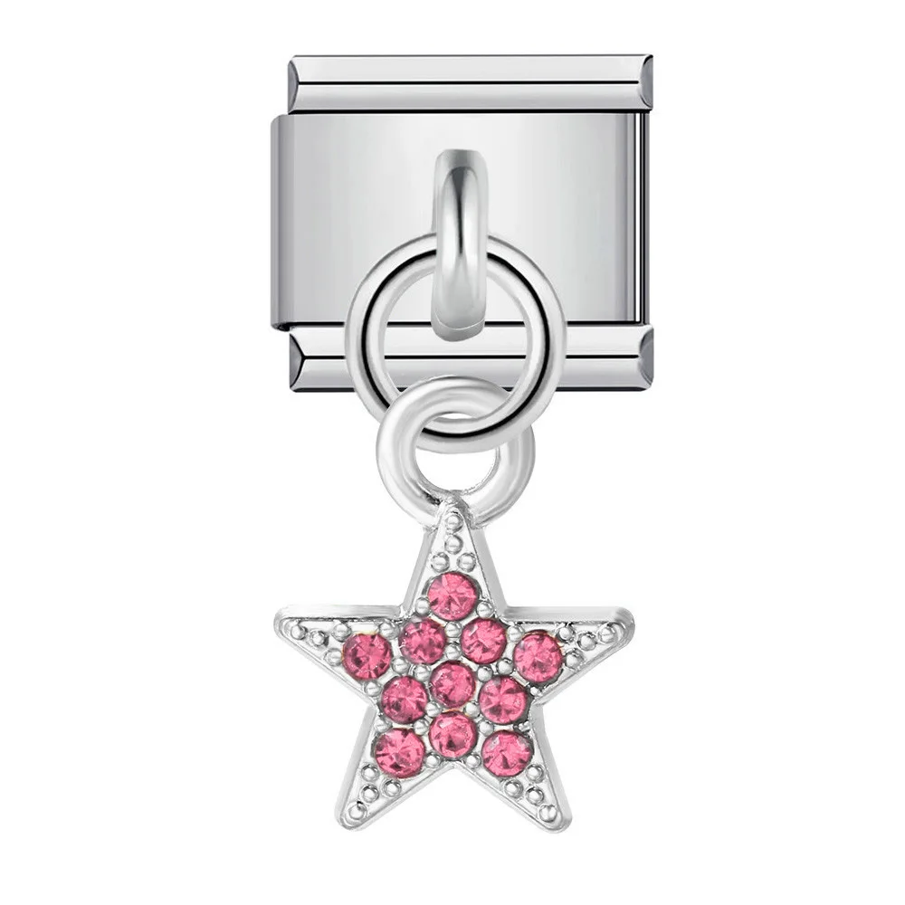 GEMOSA Mode Eingelegter Zirkonia Stern Anhänger Italienischer Charm Link Fit 9mm Edelstahl Armband DIY Perlen Herstellung Von Schmuck Geschenk – Detail 3