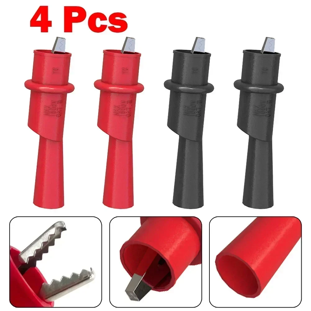 4pcs Nickel Plating Welding Assembly Iron PVC Multimeter Push On Clip Insulated Crocodile Clamp For Electrical