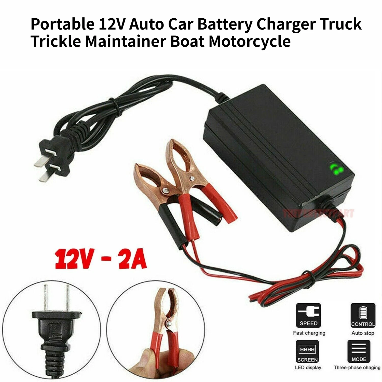 Portable 12V Auto Car Battery Charger Truck Trickle Maintainer Boat Motorcycle