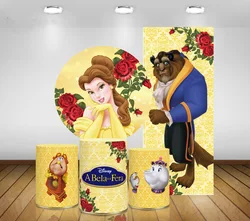 Beauty and The Beast Circle Backdrop Princess Girls Happy Birthday Party Round Background Booths Studio Props Cylinders Elastic