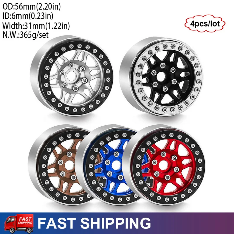 

4PCS 1.9" Metal RC Crawler Wheel Rim For 1/10 Traxxas TRX4 TRX6 SCX10 II III 90046 AXI03007 Gen7/8 D90 VS4-10 Upgrade Parts