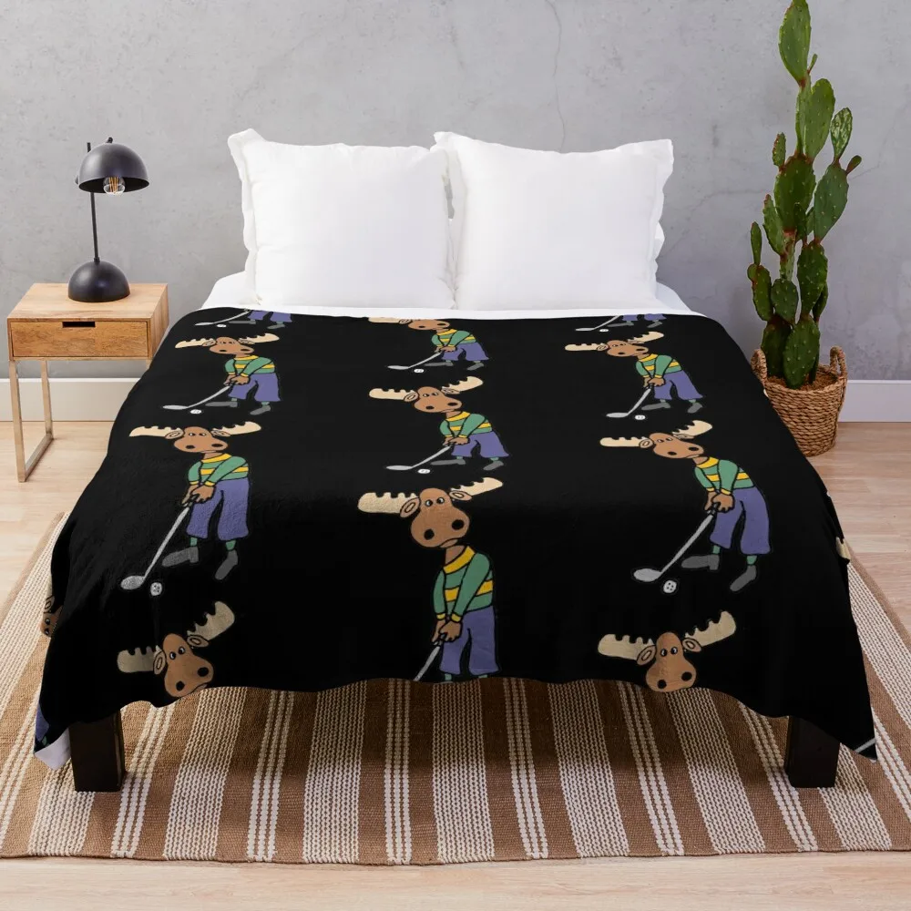 

Cool Moose Playing Golf Cartoon Throw Blanket Summer decorative Large Shaggy Blankets