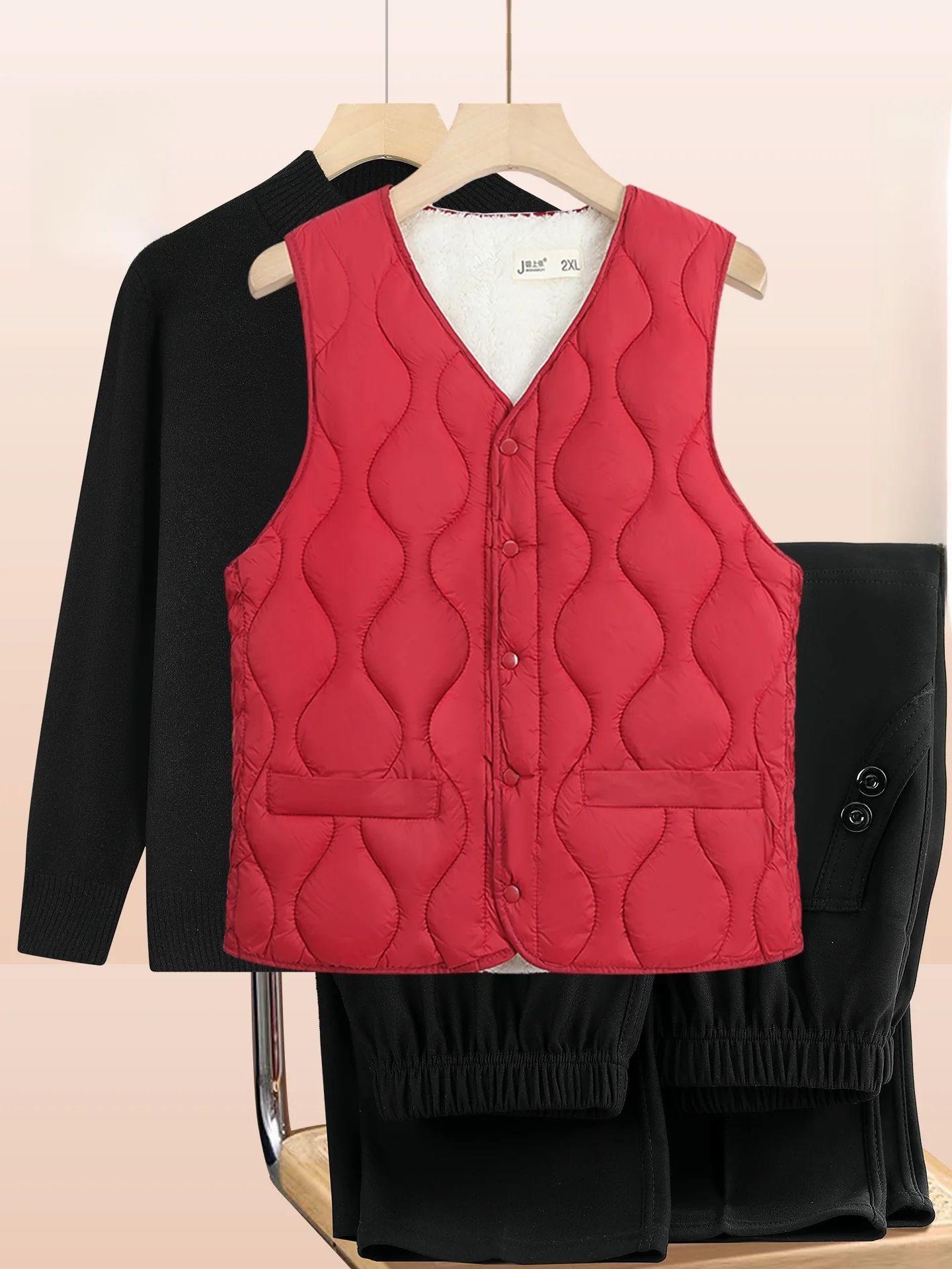 

Thiened Fce Warm Cotton Vest Women's Faion Outerwear Autumn Winter Clothes for ly Ladies V-Ne Long Sve Singl...