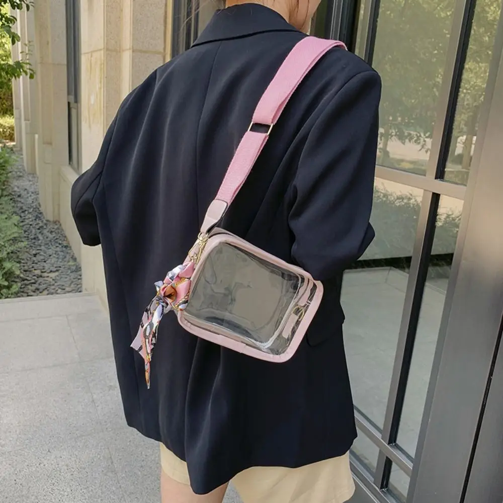 

Clear Transparent Jelly Crossbody Bag Jelly Bag Storage Bag PVC Shoulder Bag Square Purse With Scarf Transparent Handbag Outdoor