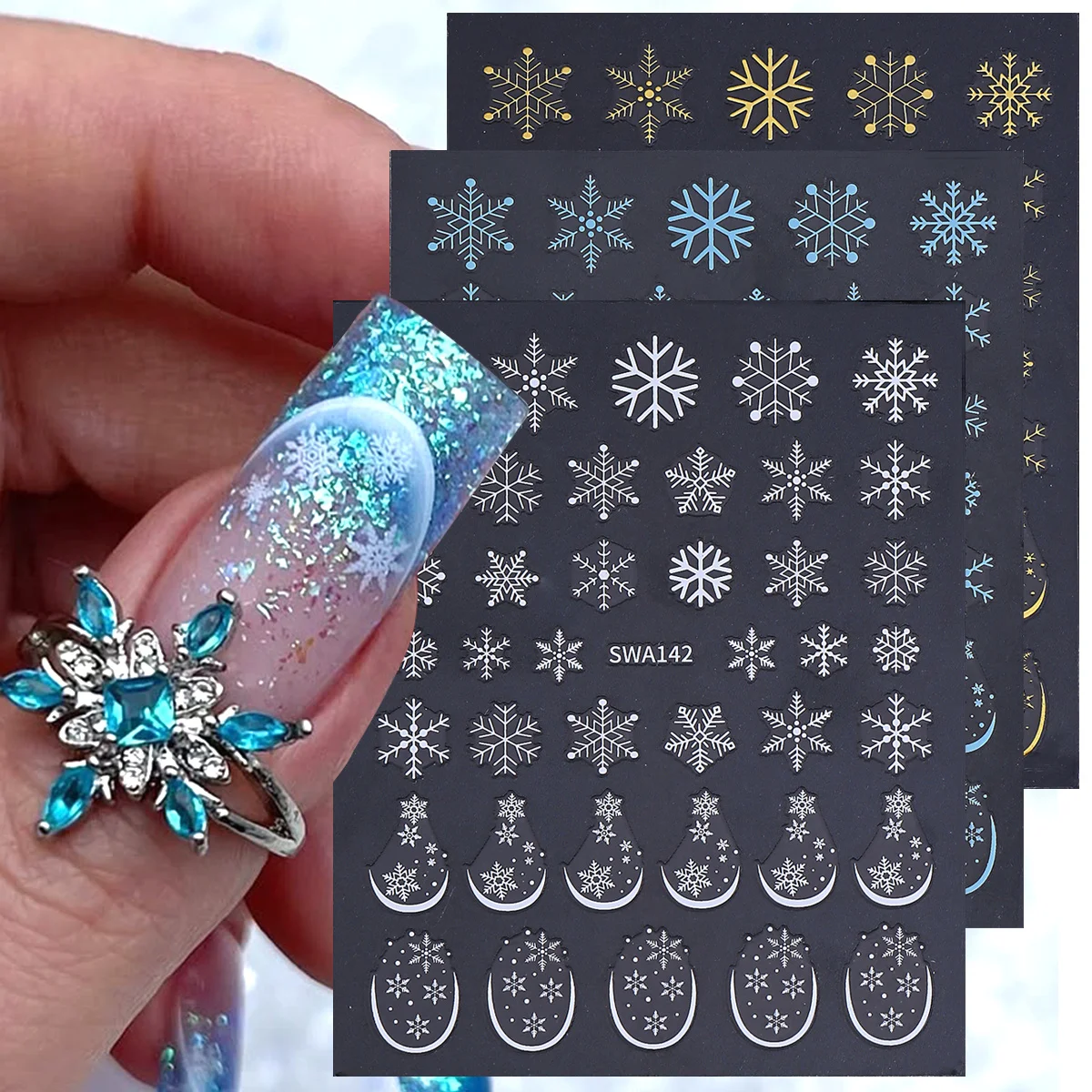 2/3 stücke Französisch Schneeflocken Nail art Aufkleber Winter Dekor Kurve Guides Klebe Aufkleber Einfache Weihnachten Neue Jahr Maniküre Deocr Tipps