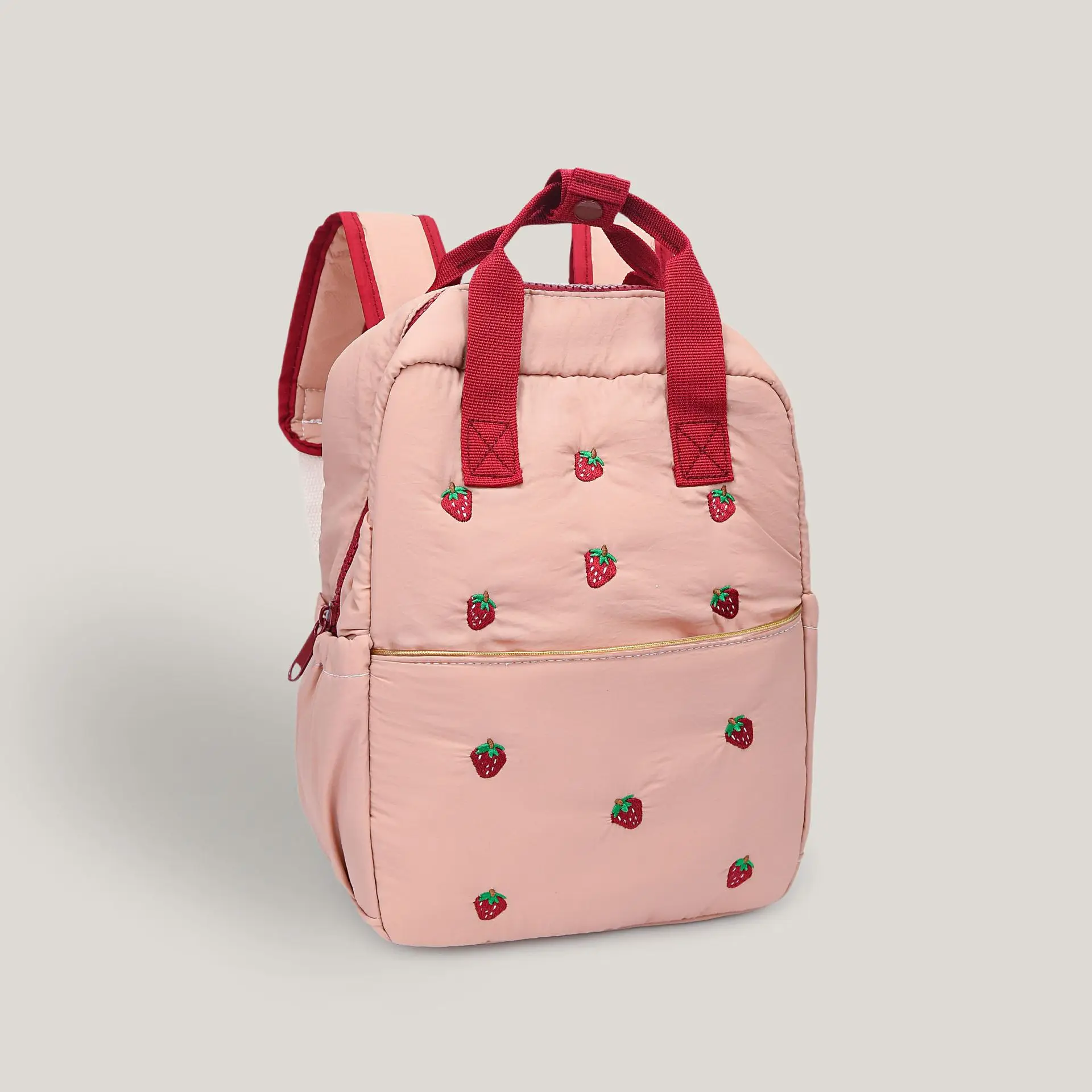 2026 New Strawberry Embroidered Kids Backpack  Lightweight Nylon School Bag for Girls | Cute Toddler backpack with Zipper Pocket