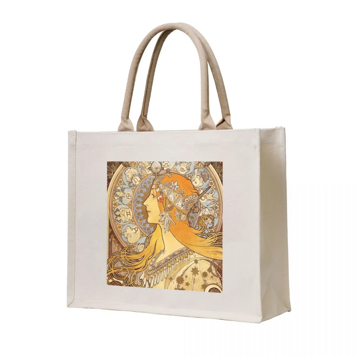 

Alphonse Mucha Zodiac Art Nouveau Woman Tote Bag Women's handbag custom tote bag great bag Canvas shoulder