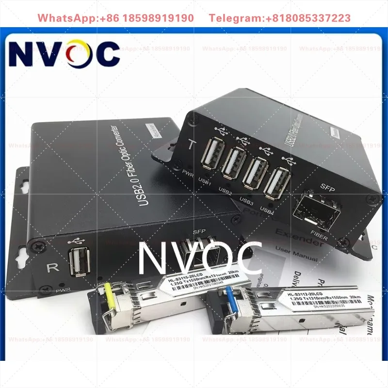 1Ch USB2.0 Compatible with 4Ports 2.0 USB Data Fiber Modem with 1.25G SM BIDI 300M LC SFP Optical Transceiver Module