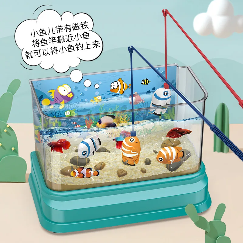 Electric simulation aquarium magnetic fishing pool rod educational fishing toy gift children kindergarten parent-child fun game