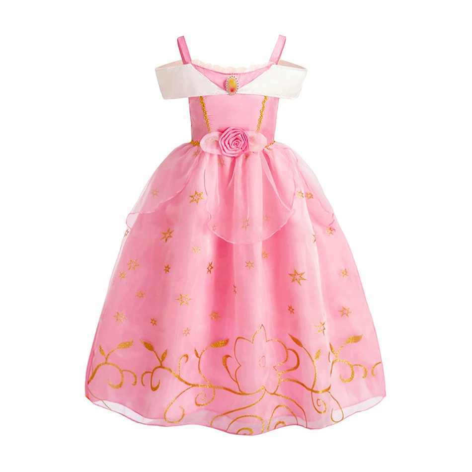 2PCS LED Light Up Sleeping Beauty Pink Princess Dress for Kids Girl Off Shoulder Aurora Costume Fancy Carnival Party Outfits view 2