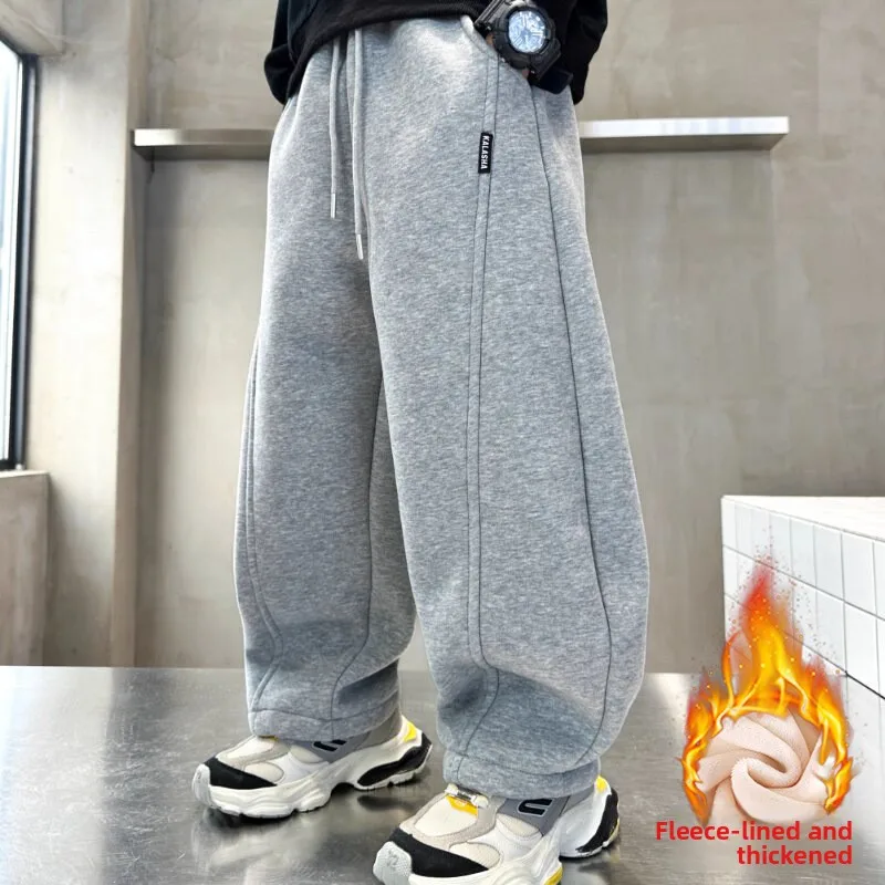 Boys Cotton Fleece Lined Knife  Casual Pants Comfortable Fit Long Trousers Soft Cotton Breathable Skin Friendly