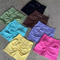 TEVEO Impact Shorts With Logo Low Waist Seamless Yoga Shorts Scrunch Bum Gym Shorts Women Workout Biker Stretch Fitness Short