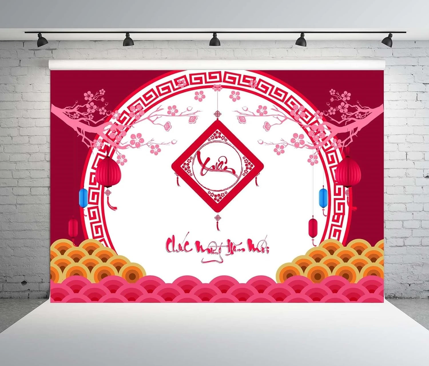 Happy Vietnamese New Year Cherry Blossoms Lanterns Lunar New Year backdrops party supplies Photography Studio Backgrounds