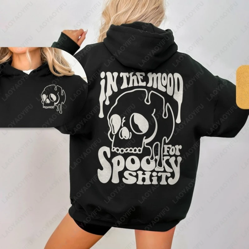 In The Mood for Spooky للجنسين هوديي العصرية هالوين الجمجمة الرجال النساء البلوز فيلم مخيف عاشق الموسم الرعب الشارع هوديي