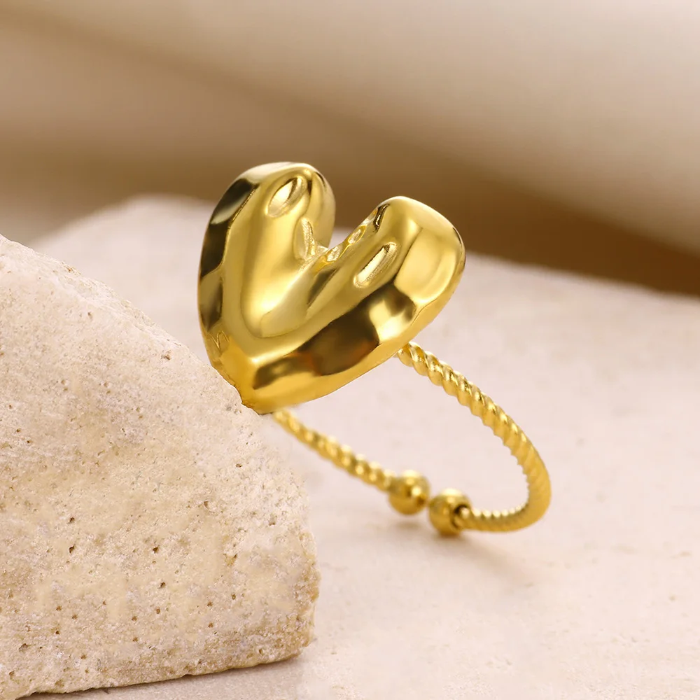 الذهب اللون الفولاذ المقاوم للصدأ نمط خواتم للنساء الكلاسيكية القوس القلب خواتم مفتوحة خمر مجوهرات الحفلات شحن مجاني