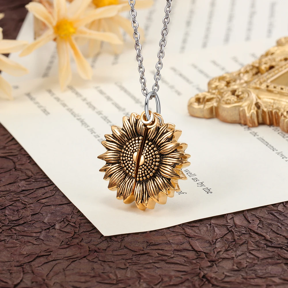 JewelOra Personalized Sunflower Photo Necklace Customized Name Engraved Locket Pendants for Women Christmas Anniversary Gift