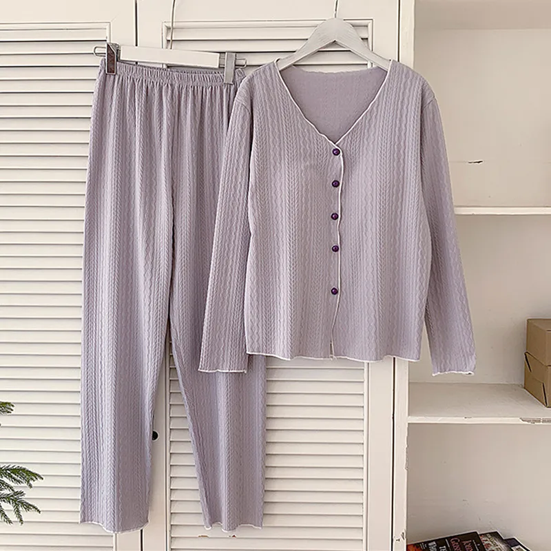 

Корейские отзывы, множество пижам, одежда для сна с нагрудником, пижамный комплект, осенне-зимний хлопковый женский пижамный комплект с длинными рукавами и брючный костюм