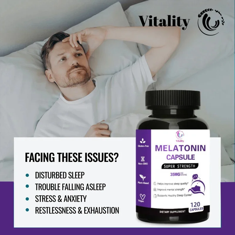 Vitality Melatonin Deep Sleep 35mg Sleep Aid - Melatonin Tablets for Men and Women - 30/60/120 Vegetarian Supplements Non-GMO