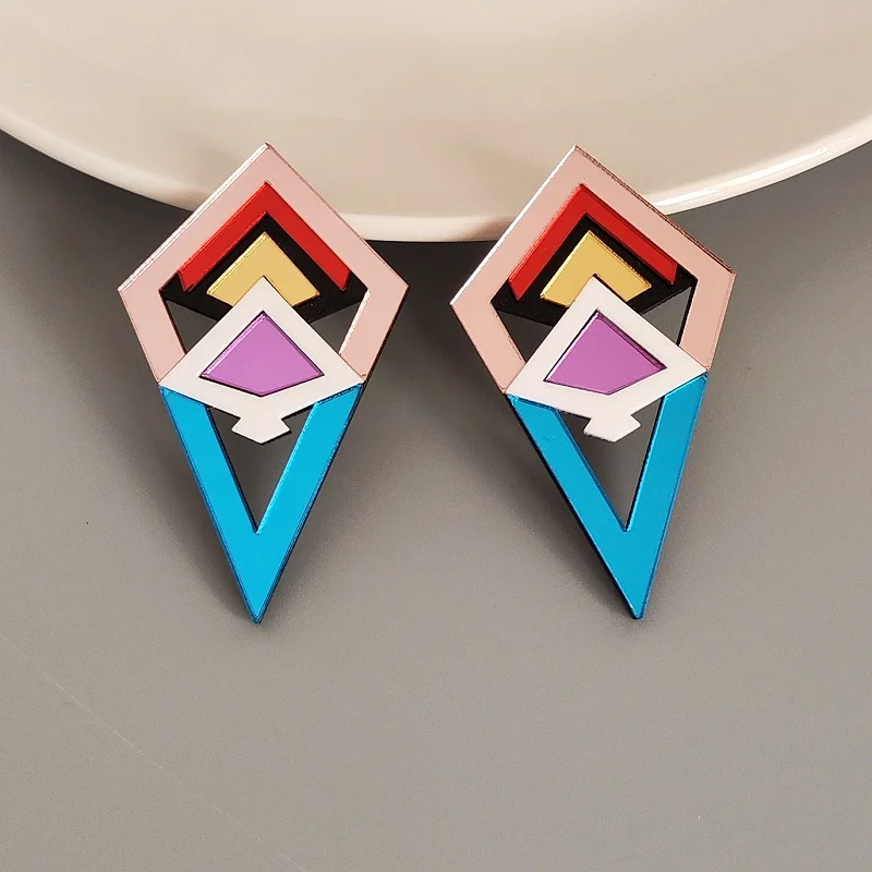 KUGUYS-pendientes de tuerca geométricos Vintage para mujer, joyería acrílica de espejo, accesorios de moda Retro Multicolor