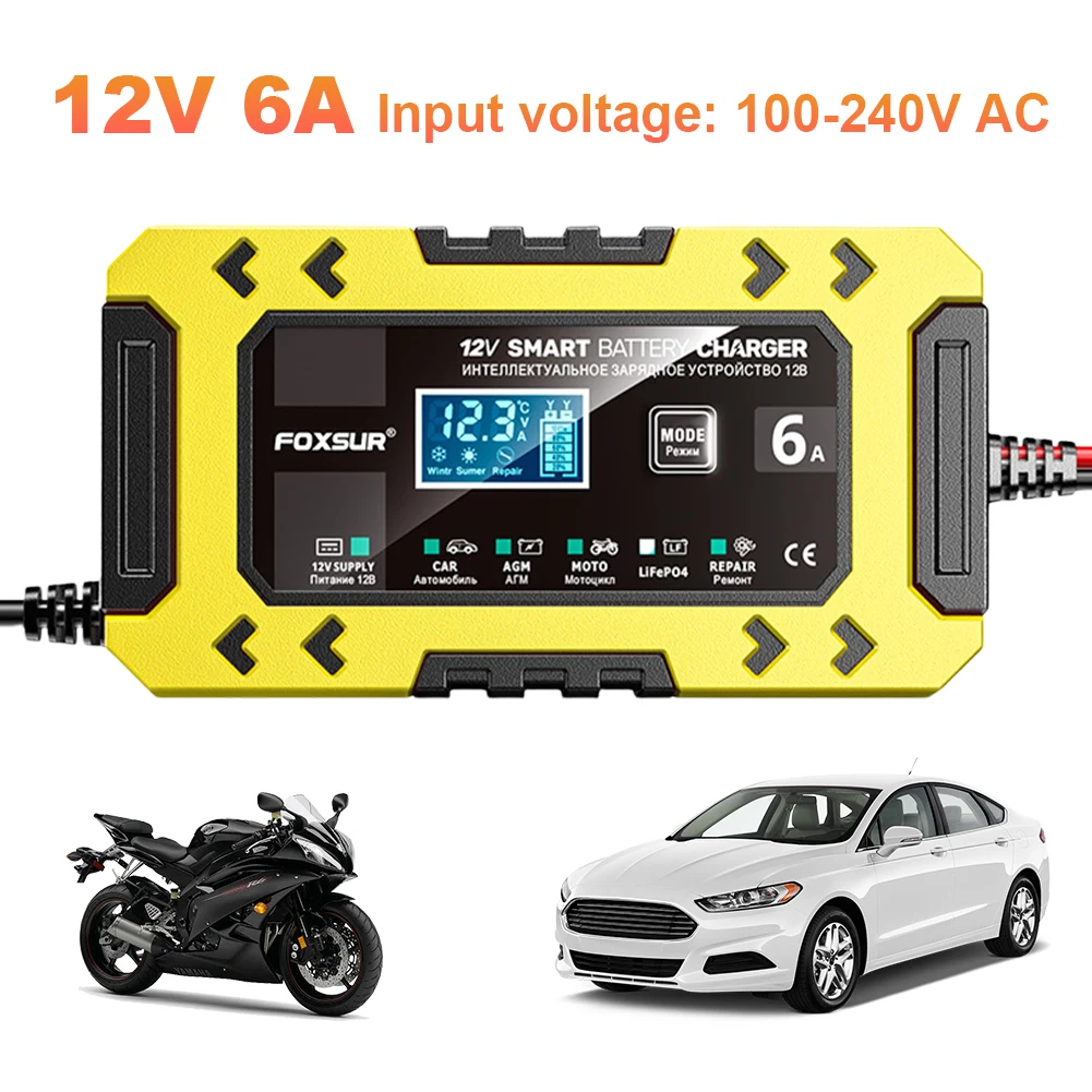 

Зарядное устройство для автомобильного аккумулятора 12В 6А с температурной компенсацией, интеллектуальное зарядное устройство для поддержания заряда, быстрая импульсная зарядка, полностью автоматическое интеллектуальное зарядное устройство