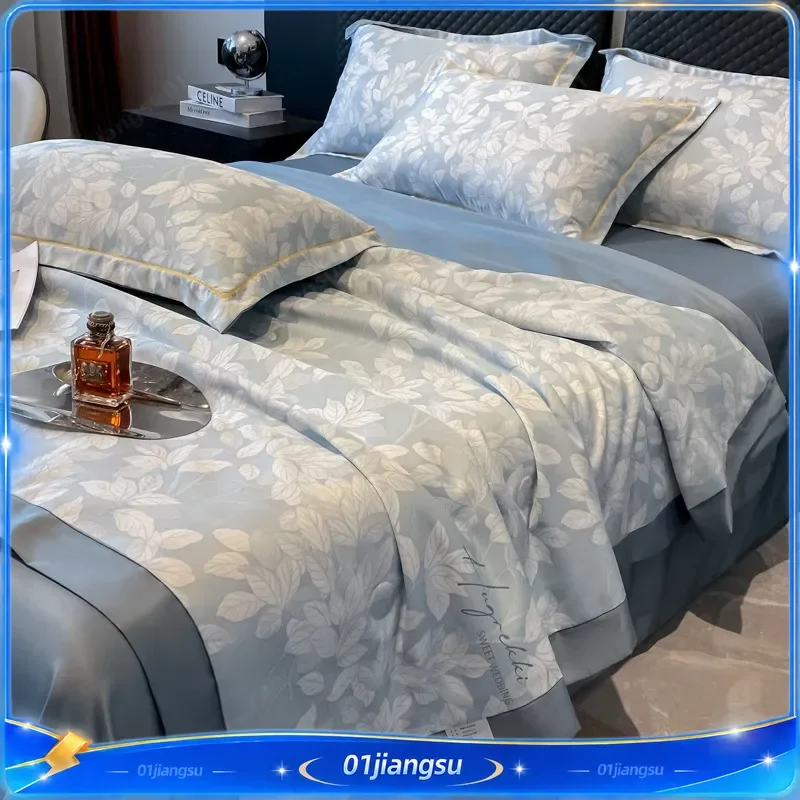 Summer Washed Tencel Quilt 4 Piece Set Ice Silk Cool Thin Duvet Core Single Double Bedding Lightweight Breathable Comforter