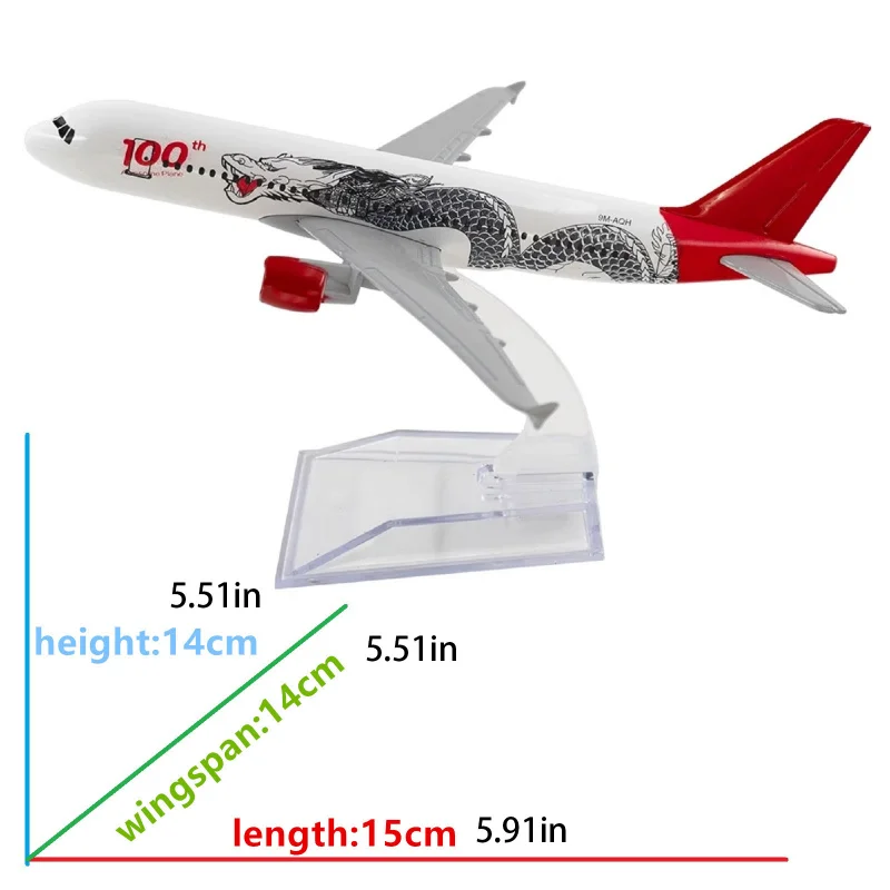 موديل 1:400 مصنوع من خليط معدني Airbus A320 Dragon 320 - تصميم تنين أبيض وأحمر مع حامل عرض، نسخة متماثلة من طائرات الألومنيوم المفصلة #4