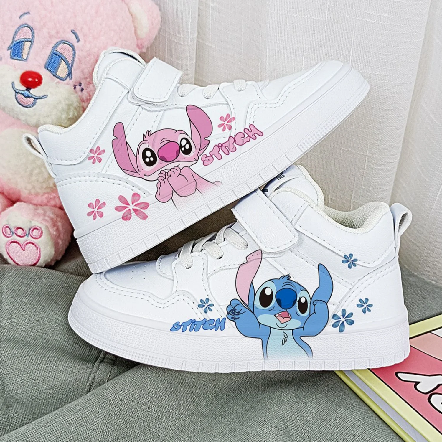 Disney Lilo & Stitch Sport Shoes Kids Tennis Shoes Children White Shoes Casual Sneakers Cartoon Stitch basket Shoes Size 25-38