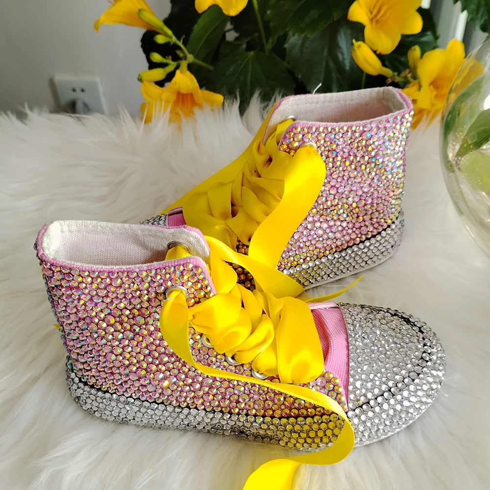 Handmade Rhinestones Bling Girls Womens Kids And Mother Candy Canvas Shoes Pearls Sneakers For Girl Birthday Party Wedding