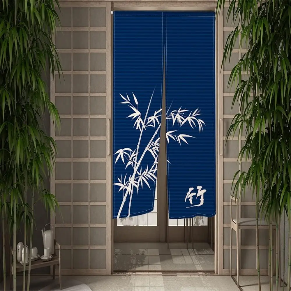 Chinese Painting Doorway Curtain Window Treatment Door Curtain Bamboo Printed Tapestry Door Curtain for Ukiyoe Room Divider
