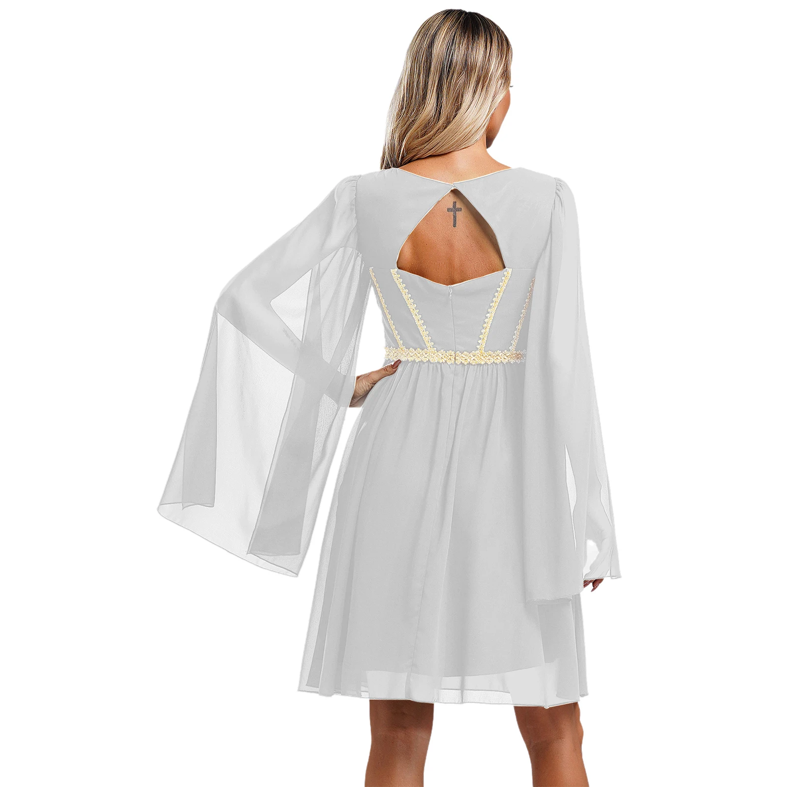 Women Halloween Greek Roman Goddesses Queen Cosplay Costume Church Choir Worship Dress Toga Built-in Pad Chiffon Cape Gown Robe