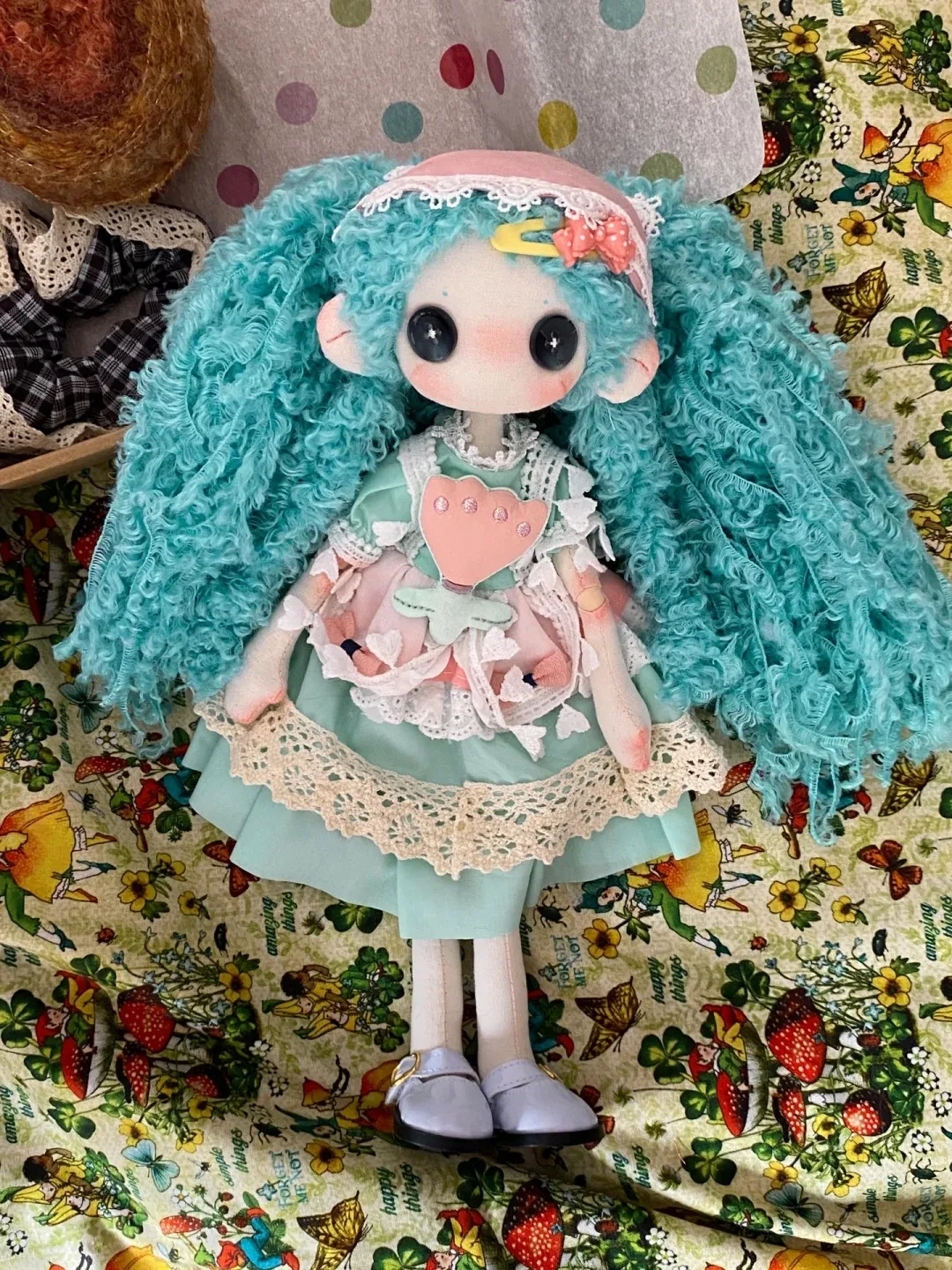Heartbeat Moment Four Seasons Kissaten Tale Series 1/6 Scale Handmade Cloth Doll Curly Turquoise Hair Lolita Dress Ornament Gift