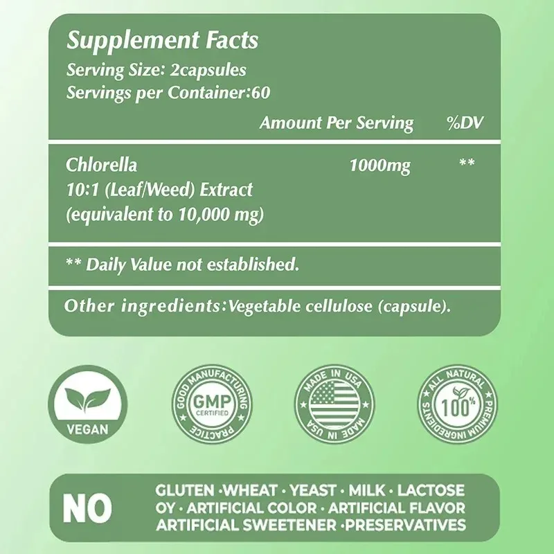 Chlorella Capsules - Promote Digestion, Brain & Nervous System, Calm, Mental Clarity, Improve Skin