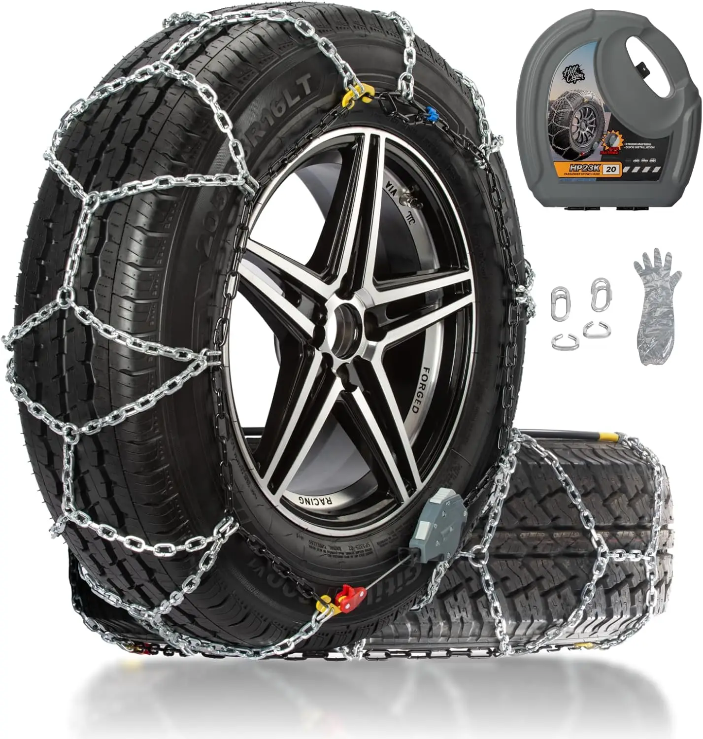 

Universal Snow Chains for Cars, Trucks & SUVs - Quick Fit, Auto-Tightening, 12mm Heavy Duty Traction