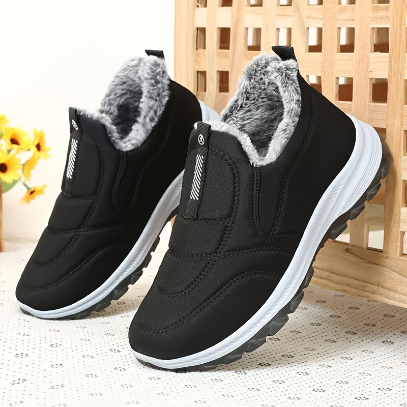 따뜻한 운동화 경량 열 발목 부츠 미끄럼 방지 슬립 온 운동화 여행 하이킹을위한 겨울 두꺼운 모피 신발