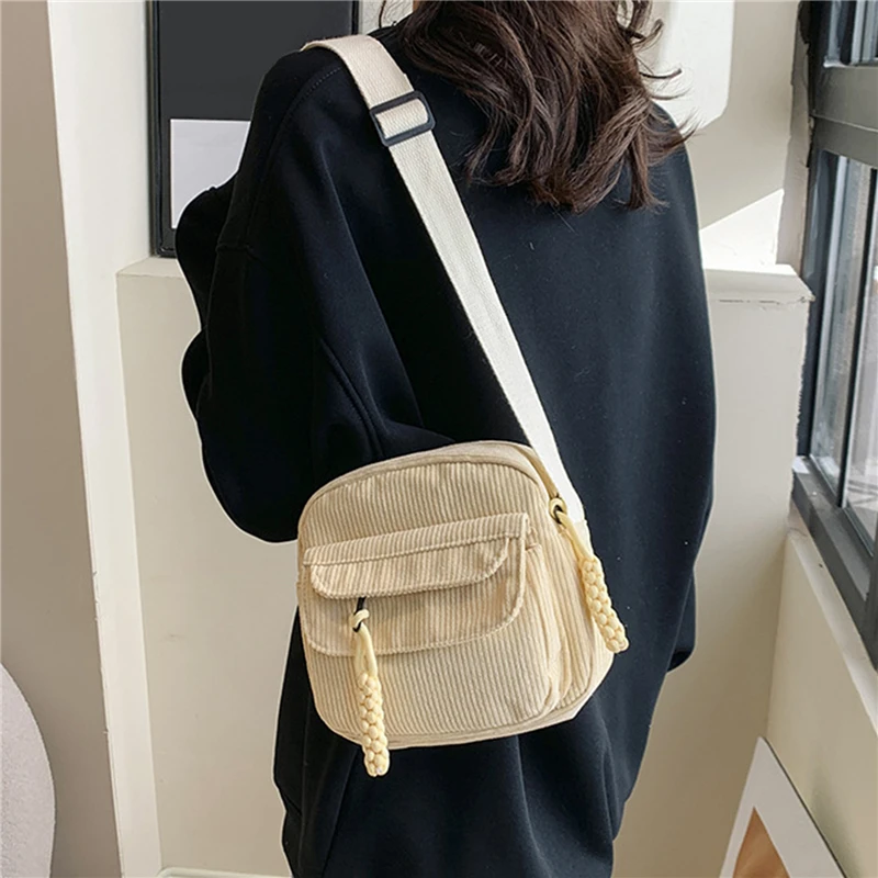 Simple Versatile Crossbody Bag Fashionable Casual Small Square Bag Personalized Commuting Shoulder Bag Corduroy Unisex Trend