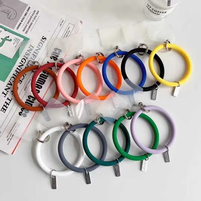 1pc pulseira cordão para iphone samsung huawei xiaomi caso do telefone móvel anti-perdido silicone pulseira de pulso carro chaveiro